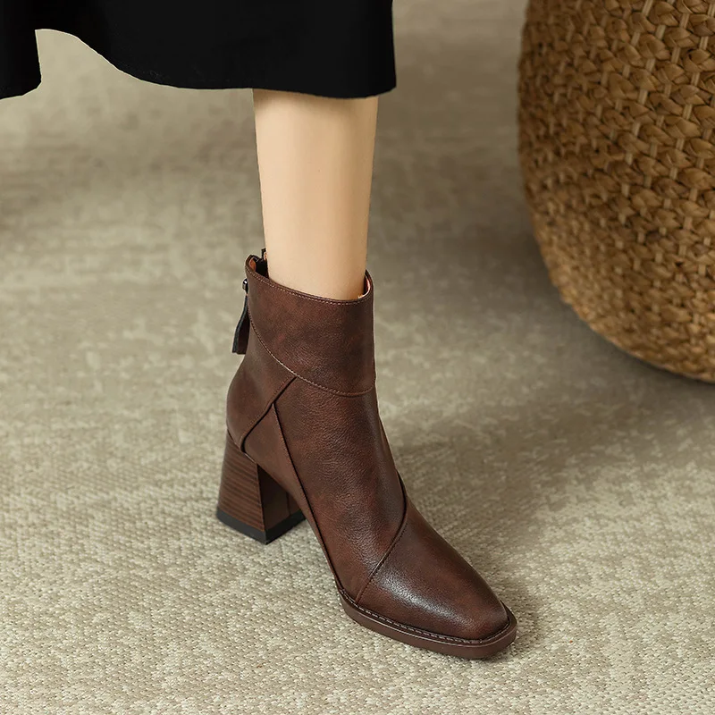 Abigail | Women’s Modern Leather Ankle Boots with Block Heel - Image 10