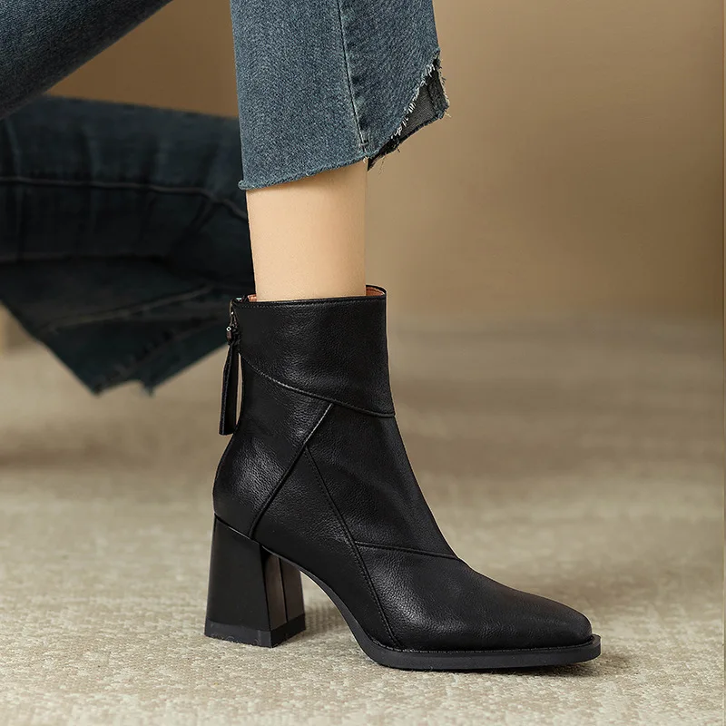 Abigail | Women’s Modern Leather Ankle Boots with Block Heel - Image 14