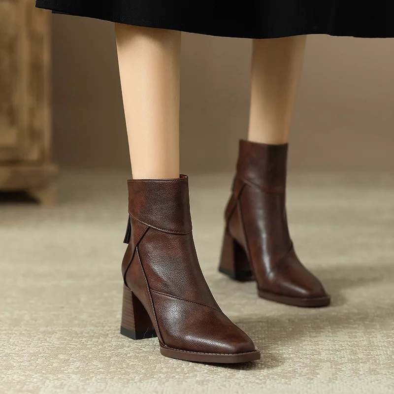 Abigail | Women’s Modern Leather Ankle Boots with Block Heel - Image 3