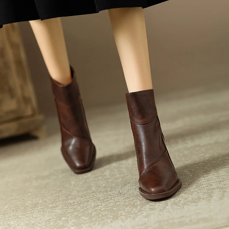 Abigail | Women’s Modern Leather Ankle Boots with Block Heel - Image 4