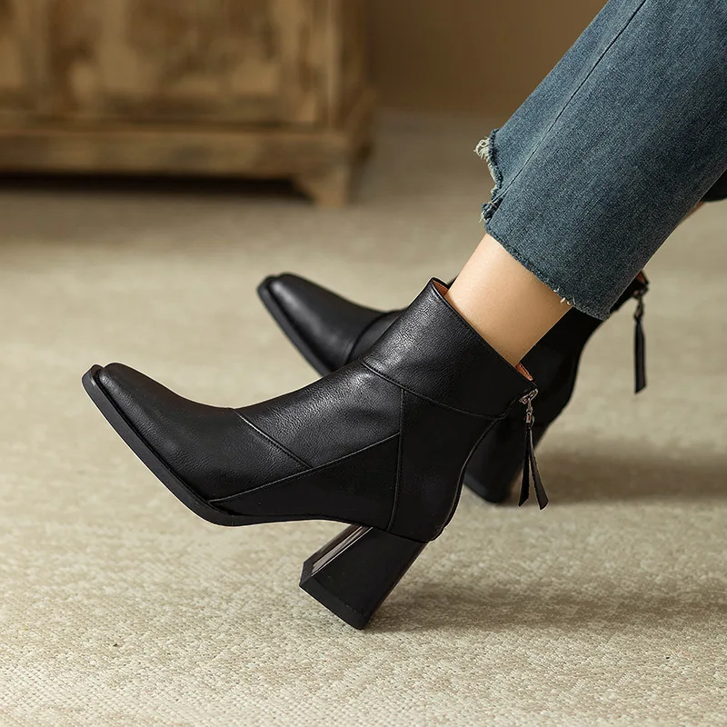 Abigail | Women’s Modern Leather Ankle Boots with Block Heel - Image 5