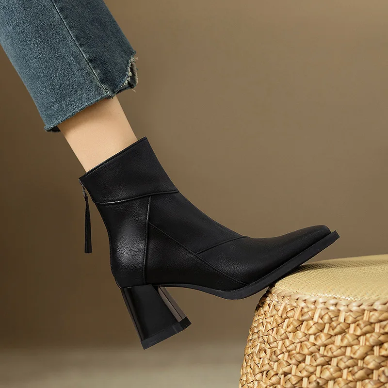 Abigail | Women’s Modern Leather Ankle Boots with Block Heel - Image 6