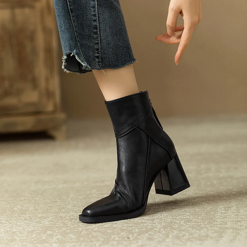 Abigail | Women’s Modern Leather Ankle Boots with Block Heel - Image 7
