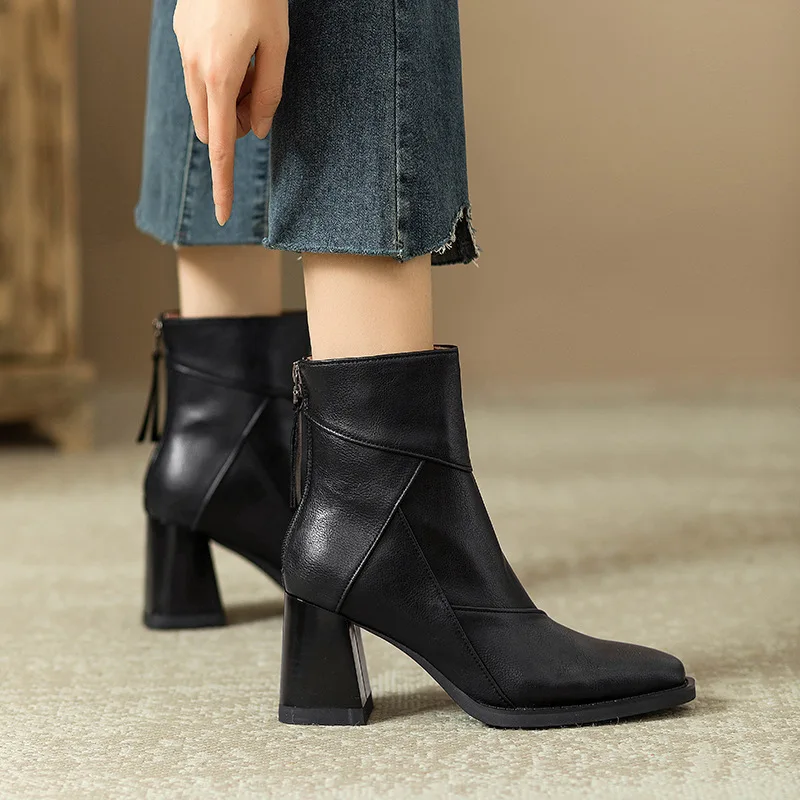 Abigail | Women’s Modern Leather Ankle Boots with Block Heel - Image 8
