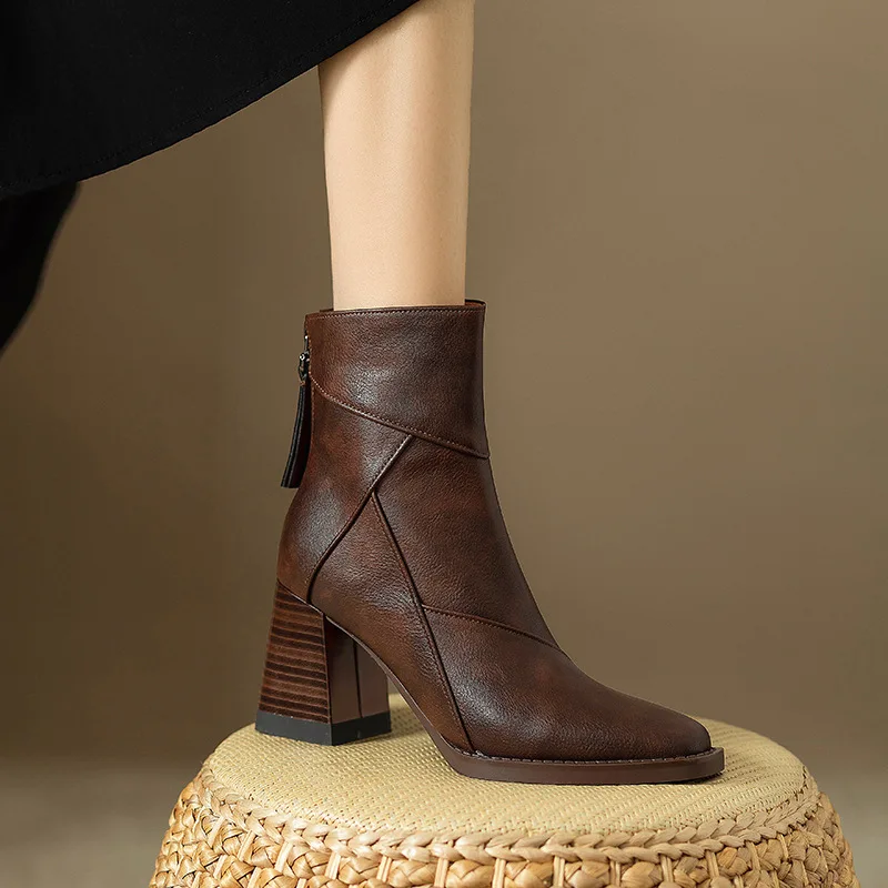 Abigail | Women’s Modern Leather Ankle Boots with Block Heel - Image 9