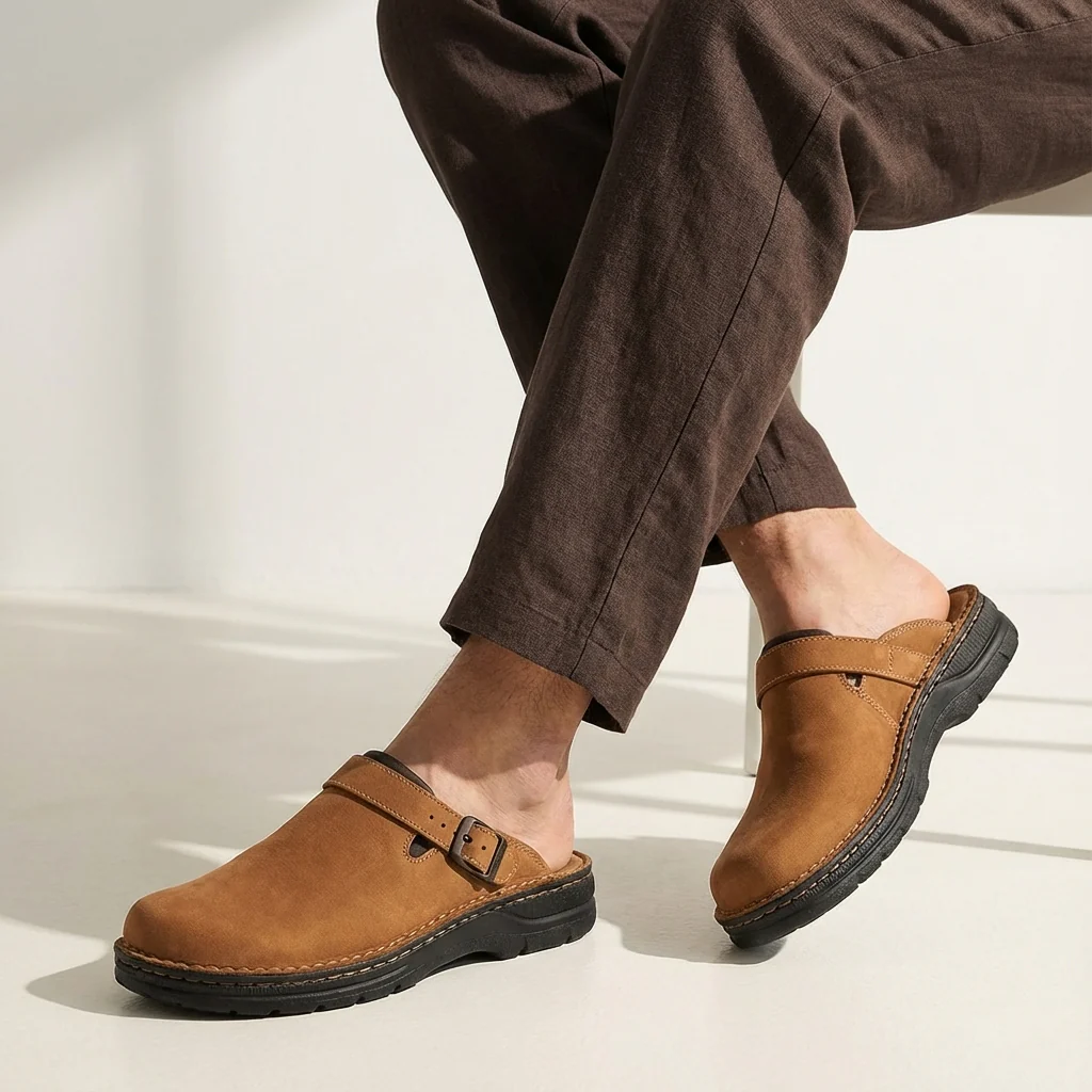Adam | Men’s Casual Leather Clog Mules with Buckle Strap - Image 5