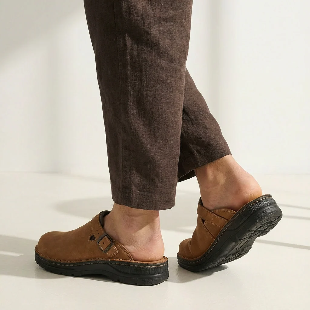 Adam | Men’s Casual Leather Clog Mules with Buckle Strap - Image 9