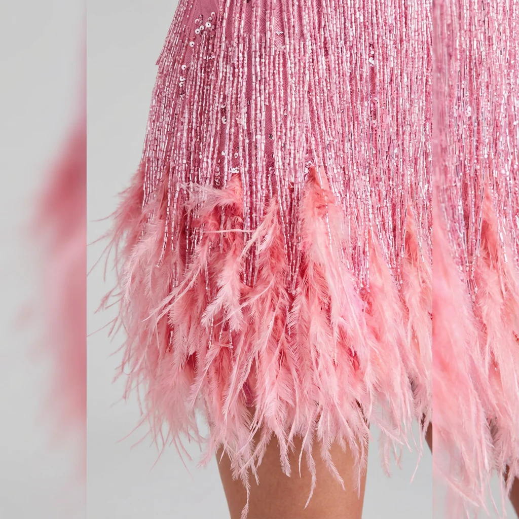 Aimee | Women’s Sequin Mini Party Dress with Feather Accents - Image 4