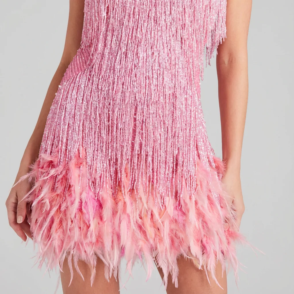 Aimee | Women’s Sequin Mini Party Dress with Feather Accents - Image 5
