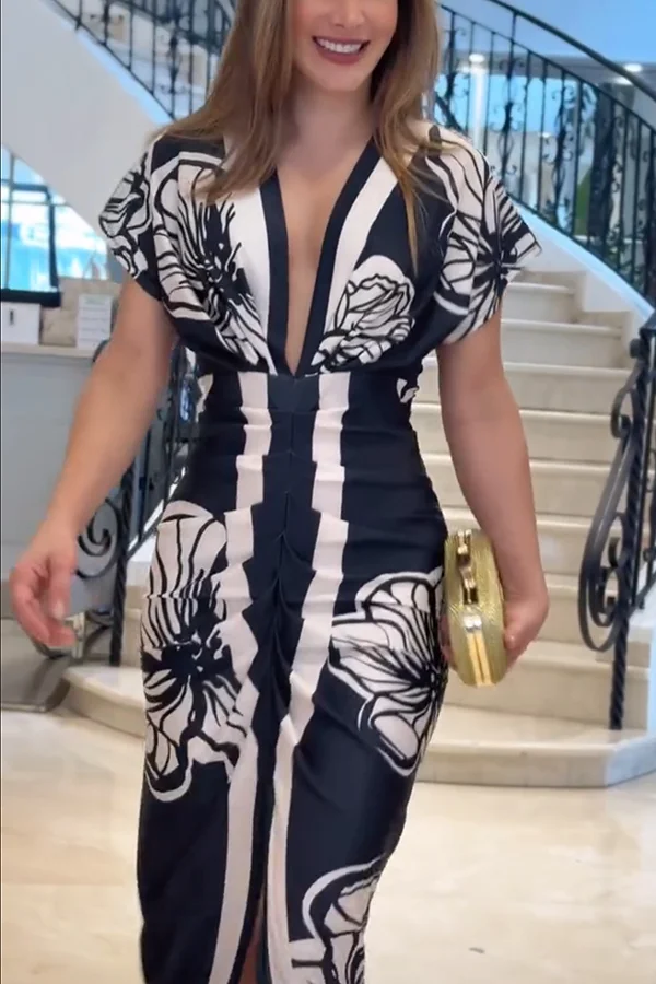 Bethany | Women’s Elegant Midi Summer Dress with Front Slit - Image 3
