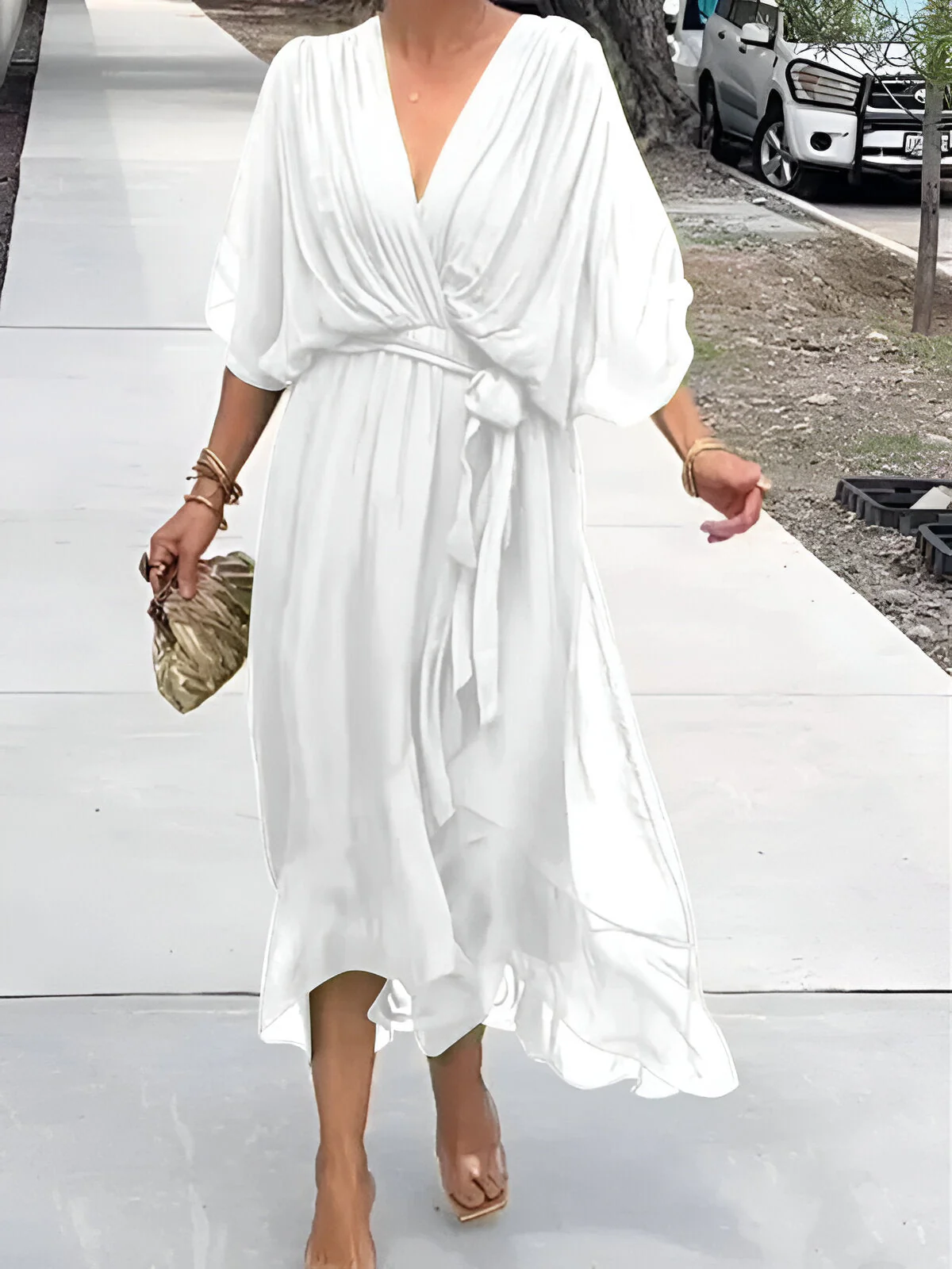 Bonnie | Women’s Chiffon Midi Wedding Guest Dress with Tie Waist - Image 10