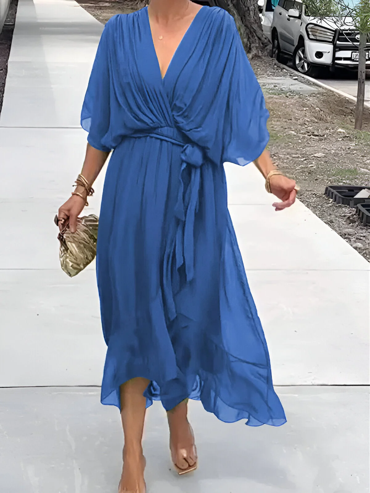 Bonnie | Women’s Chiffon Midi Wedding Guest Dress with Tie Waist - Image 11
