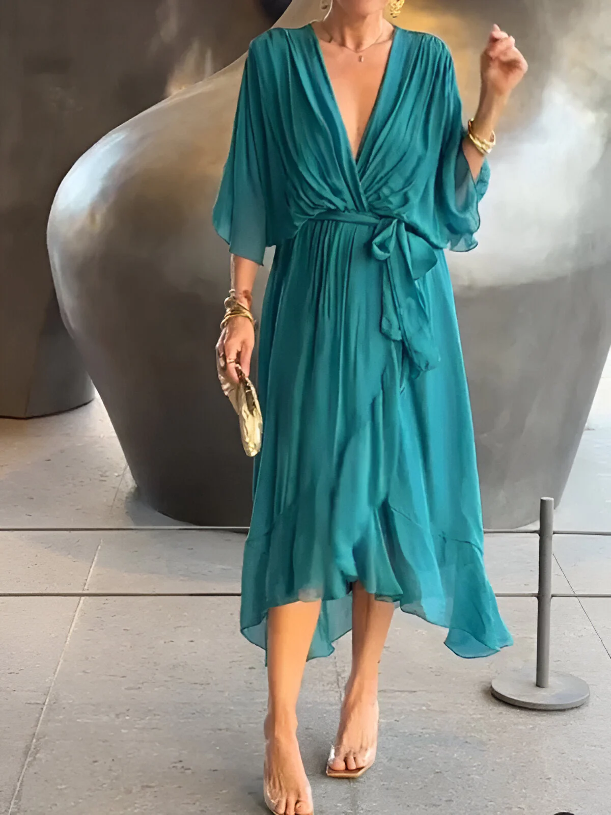 Bonnie | Women’s Chiffon Midi Wedding Guest Dress with Tie Waist - Image 12