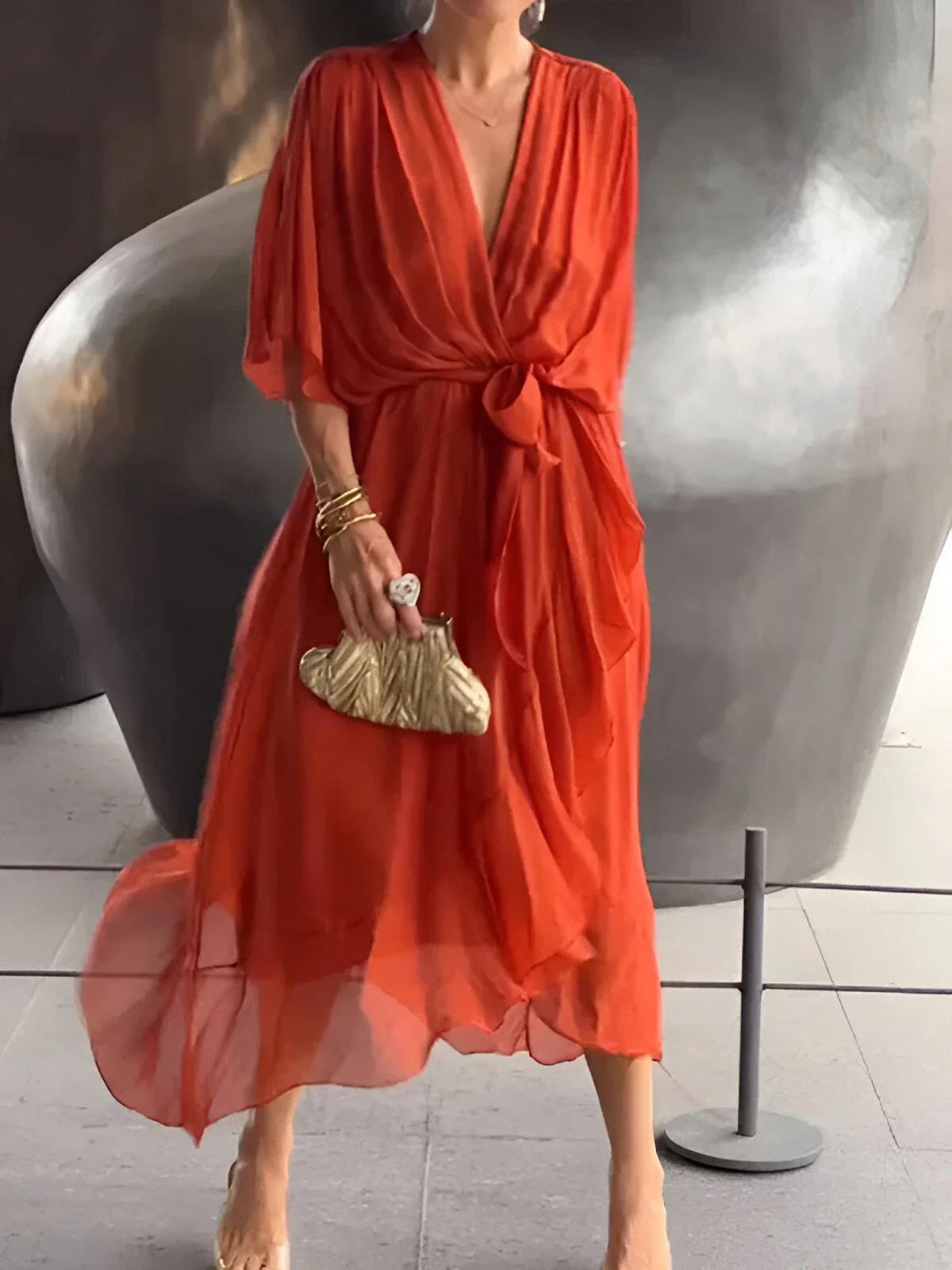 Bonnie | Women’s Chiffon Midi Wedding Guest Dress with Tie Waist - Image 13