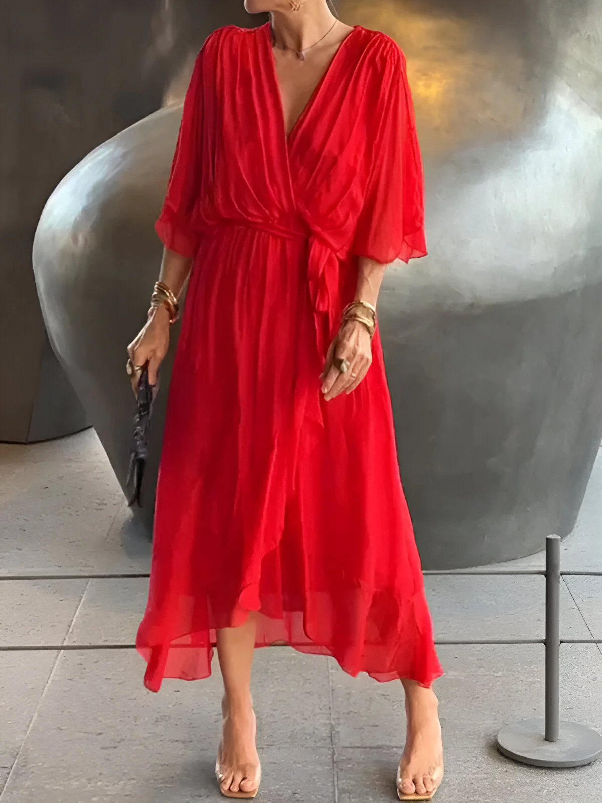 Bonnie | Women’s Chiffon Midi Wedding Guest Dress with Tie Waist - Image 14