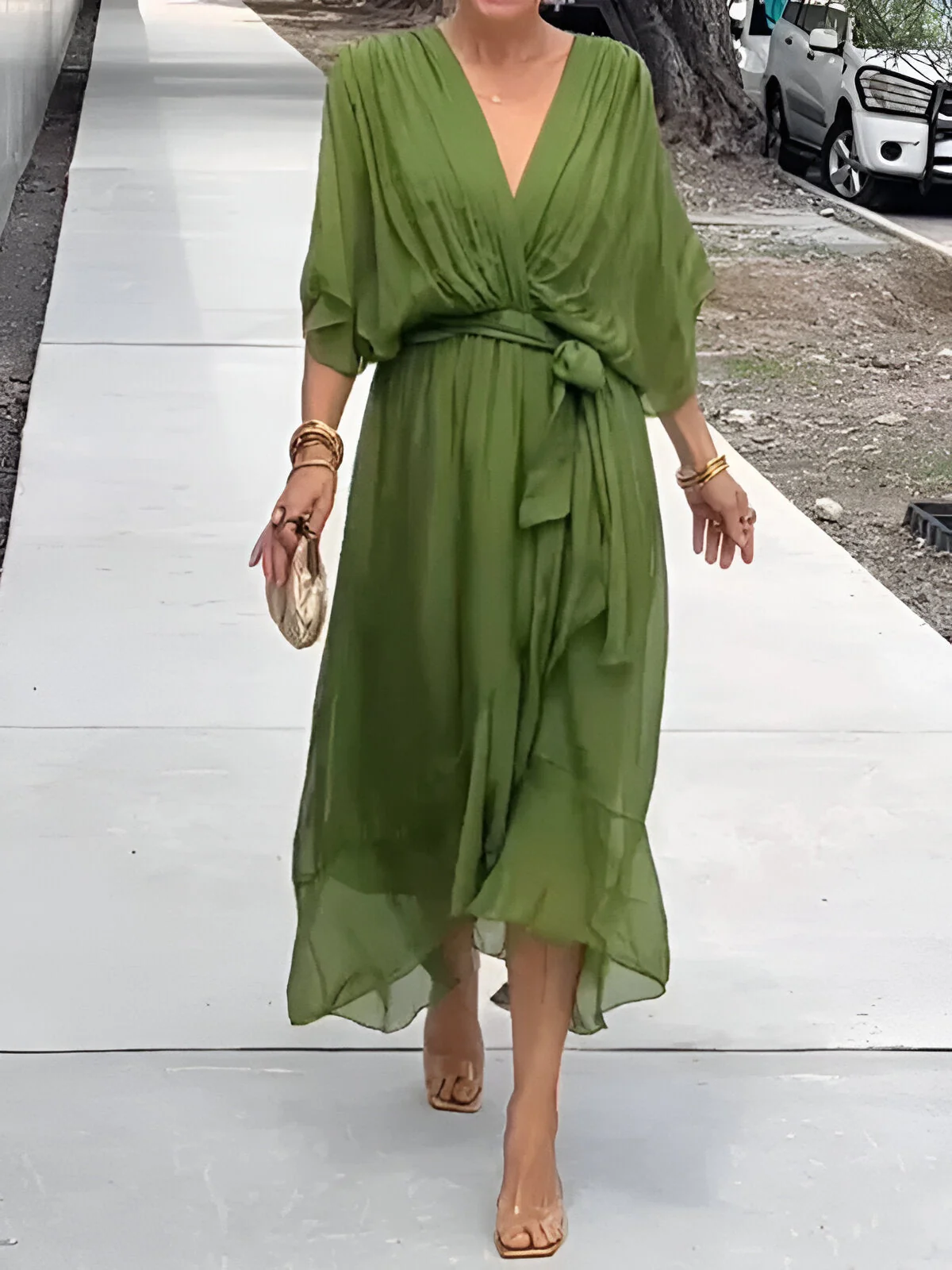 Bonnie | Women’s Chiffon Midi Wedding Guest Dress with Tie Waist - Image 5