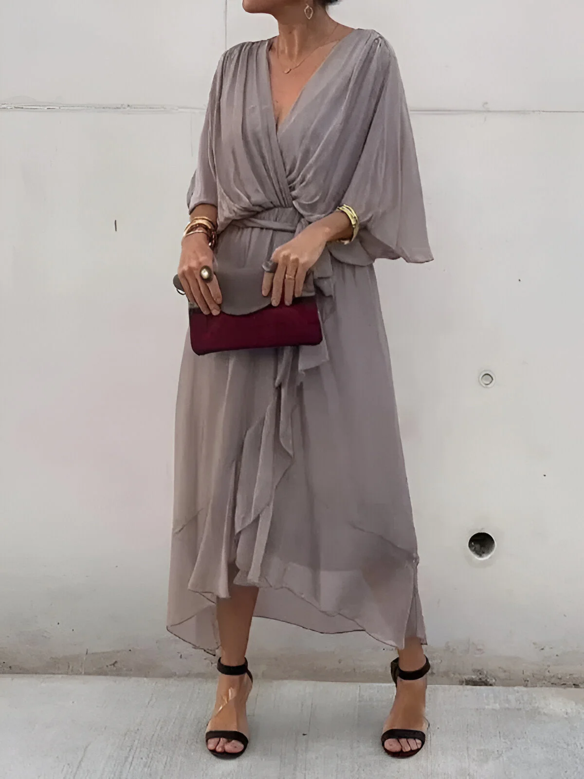 Bonnie | Women’s Chiffon Midi Wedding Guest Dress with Tie Waist - Image 8
