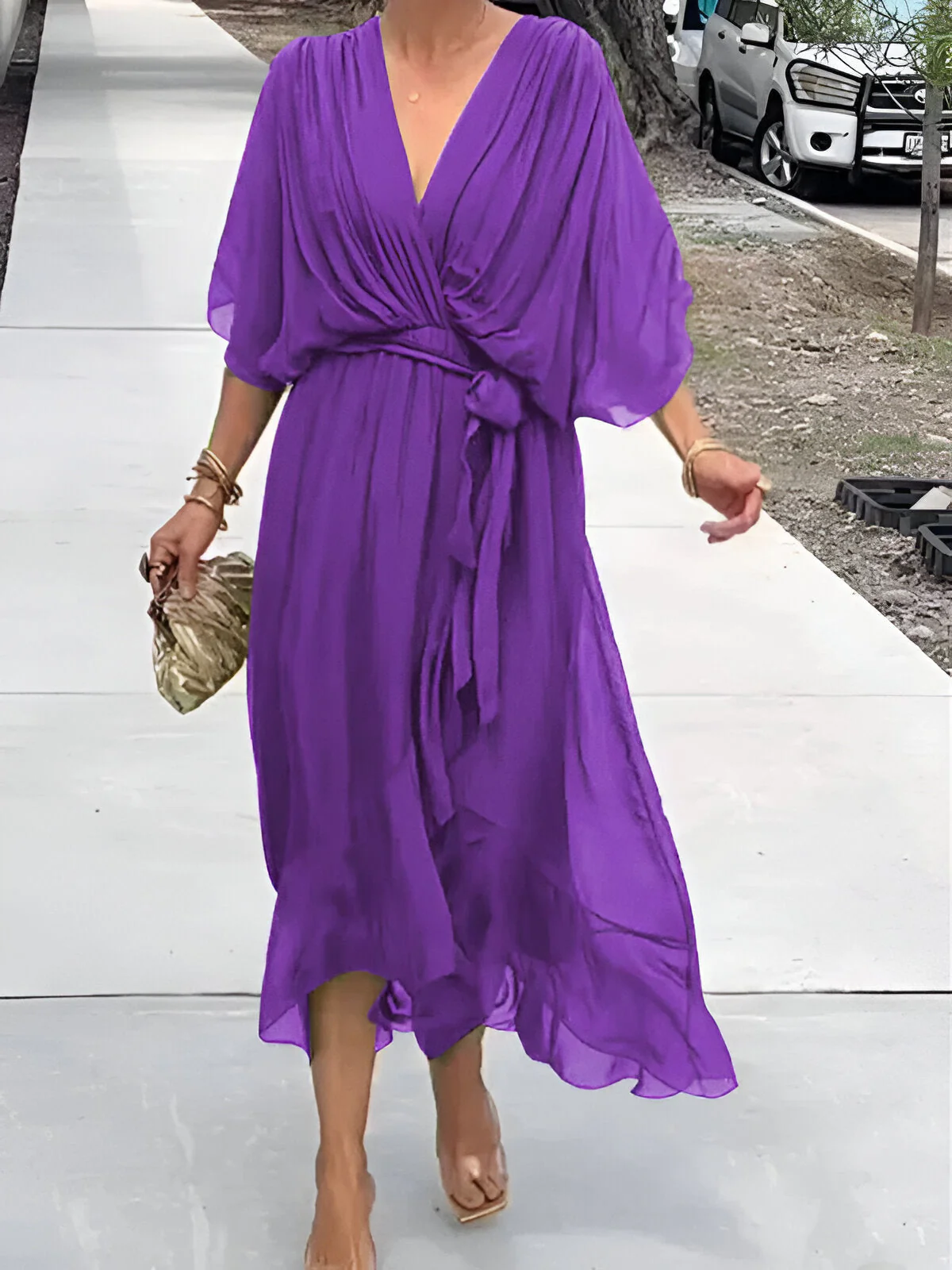 Bonnie | Women’s Chiffon Midi Wedding Guest Dress with Tie Waist - Image 9