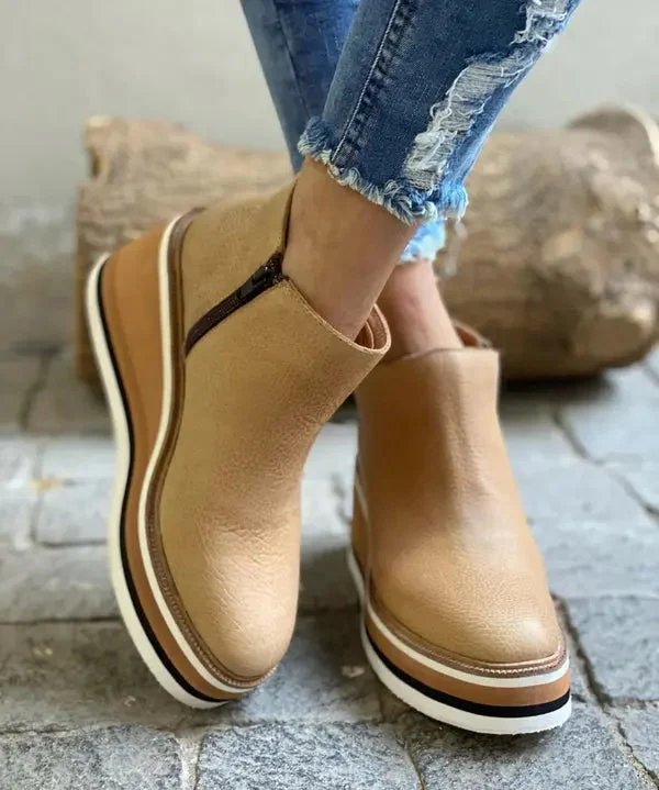 Bronwen | Women’s Stylish Wedge Ankle Boots with Side Zip - Image 3