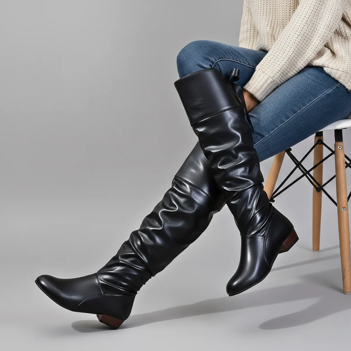 Charlotte | Women’s Slouchy Knee High Boots with Low Heel - Image 4
