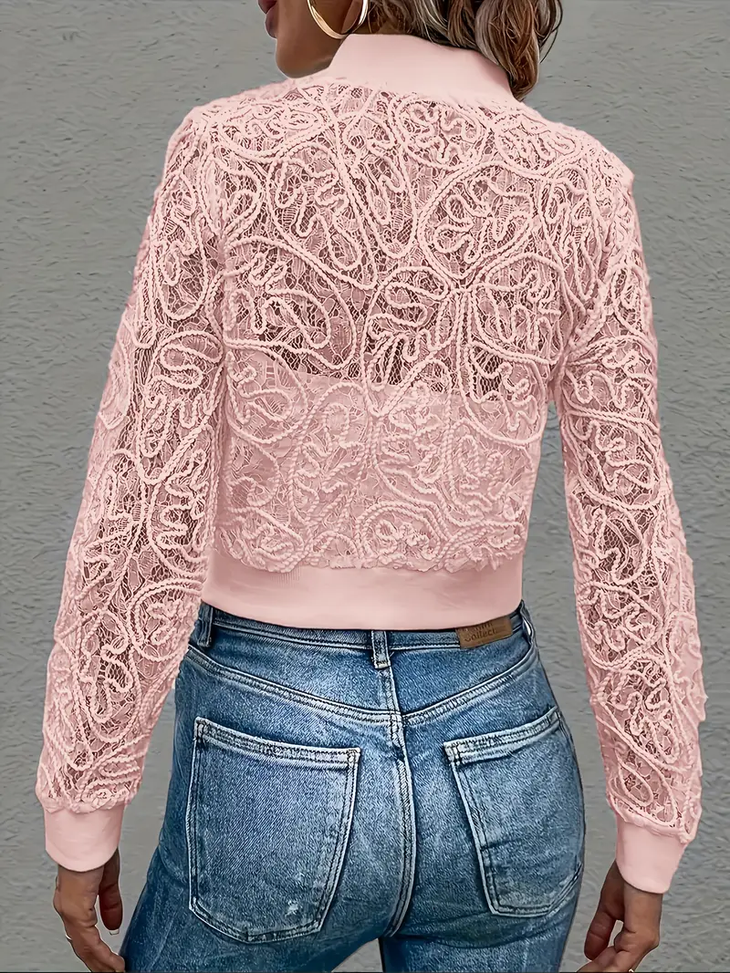 Claire | Women’s Spring Lace Bomber Jacket with Zip Front - Image 10