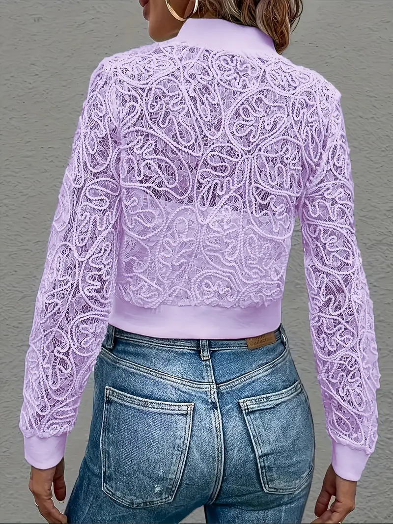 Claire | Women’s Spring Lace Bomber Jacket with Zip Front - Image 14
