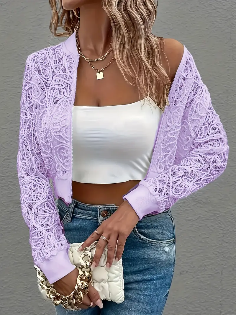 Claire | Women’s Spring Lace Bomber Jacket with Zip Front - Image 16