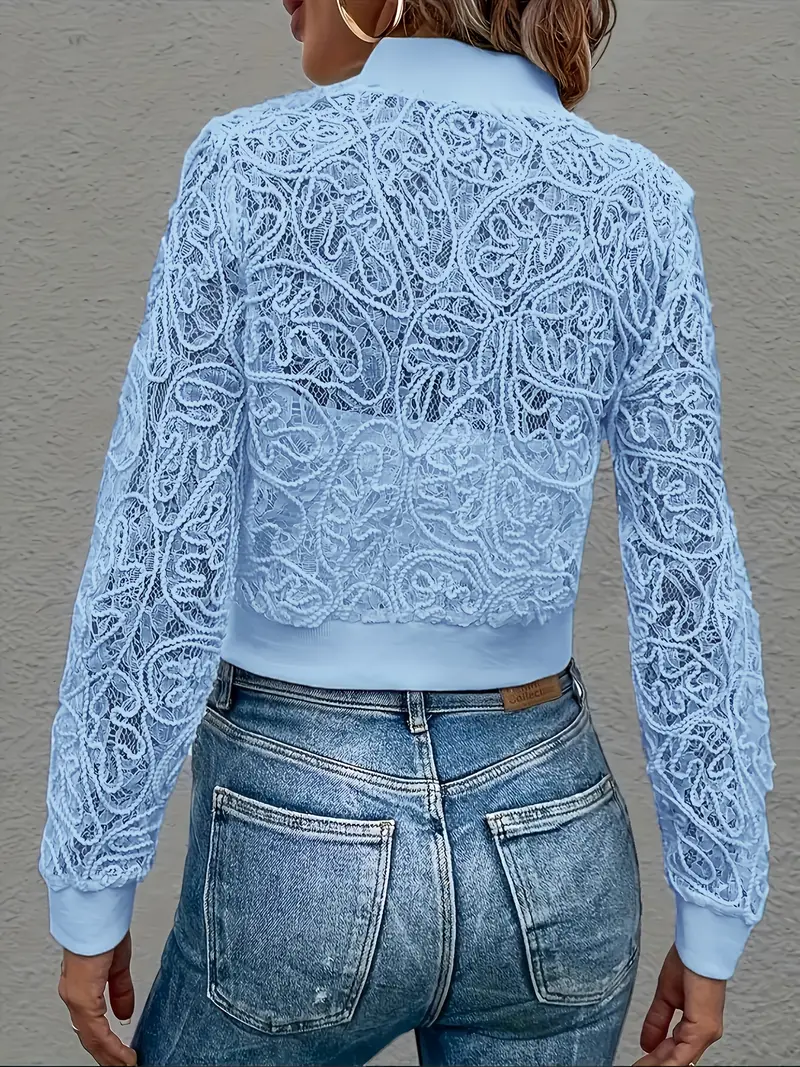 Claire | Women’s Spring Lace Bomber Jacket with Zip Front - Image 18