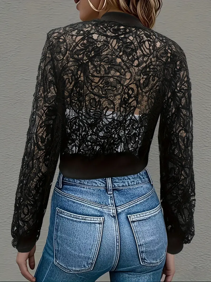 Claire | Women’s Spring Lace Bomber Jacket with Zip Front - Image 6