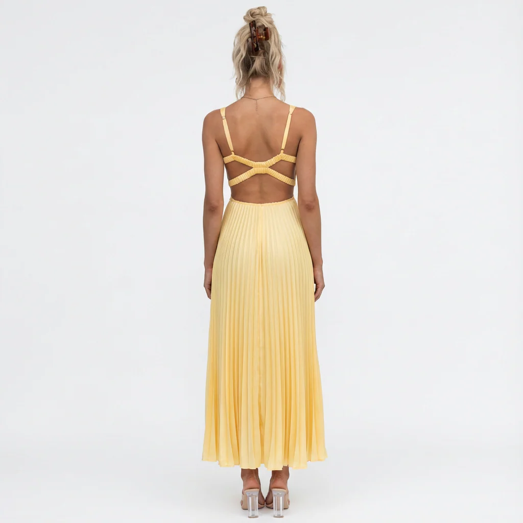 Clara | Women’s Pleated Midi Wedding Guest Dress with V-Neck - Image 3