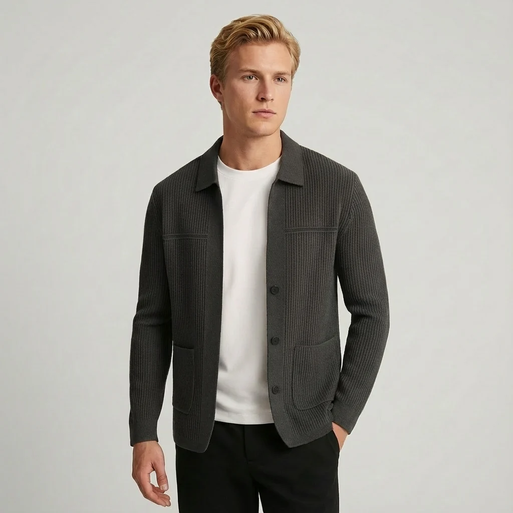 Dylan | Men’s Casual Ribbed Collared Cardigan with Button Front - Image 10