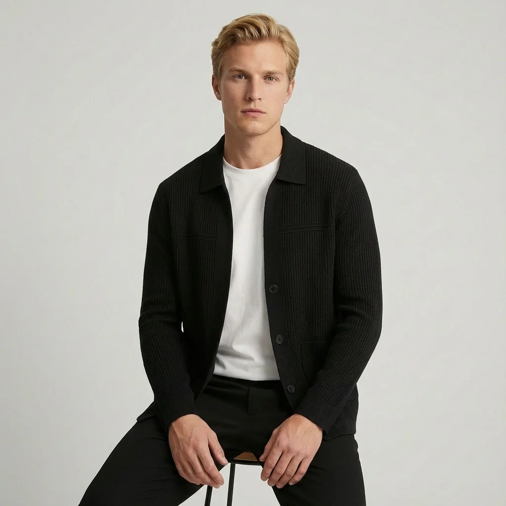 Dylan | Men’s Casual Ribbed Collared Cardigan with Button Front - Image 12