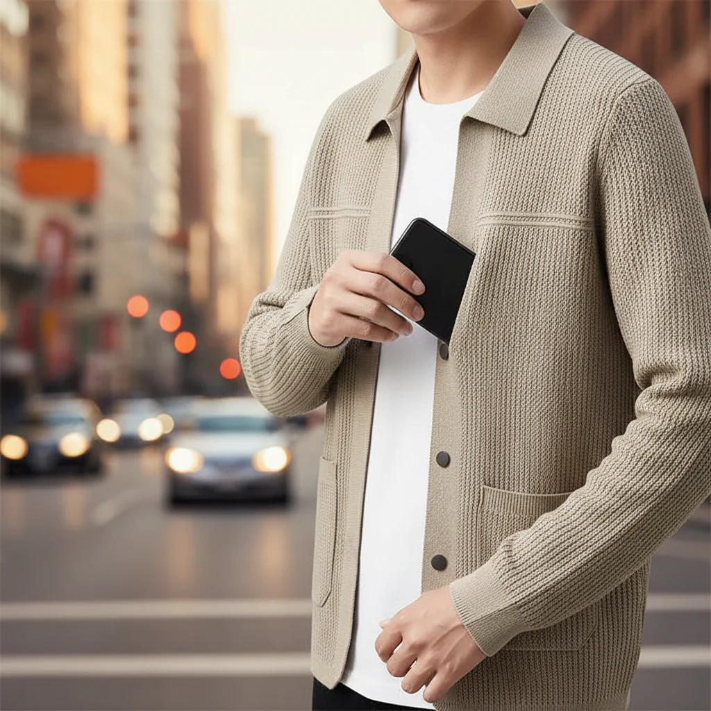 Dylan | Men’s Casual Ribbed Collared Cardigan with Button Front - Image 5