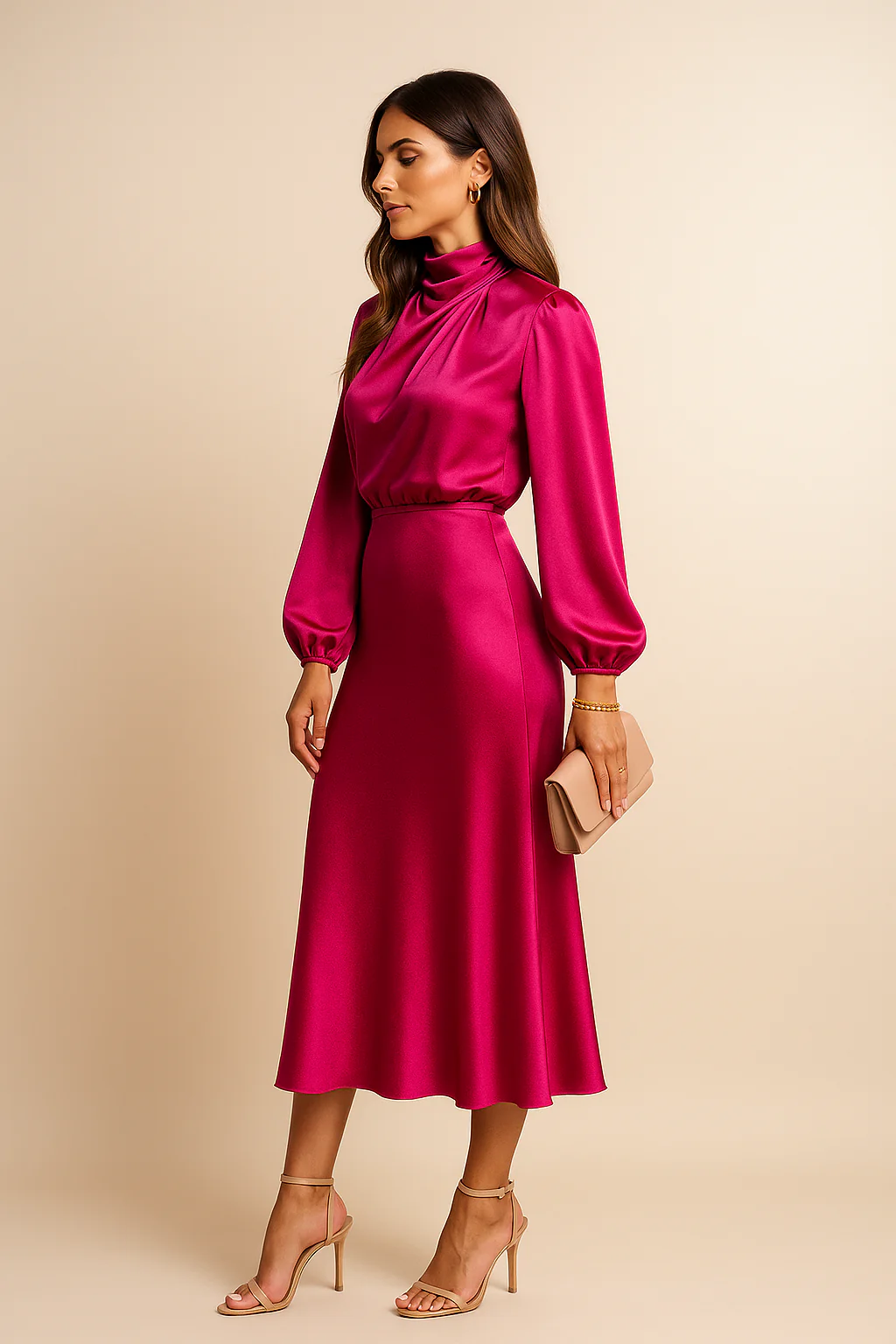 Edith | Women’s High Neck Midi Wedding Guest Dress with Long Sleeves - Image 10