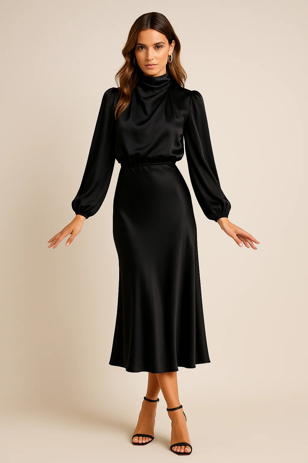 Edith | Women’s High Neck Midi Wedding Guest Dress with Long Sleeves - Image 4
