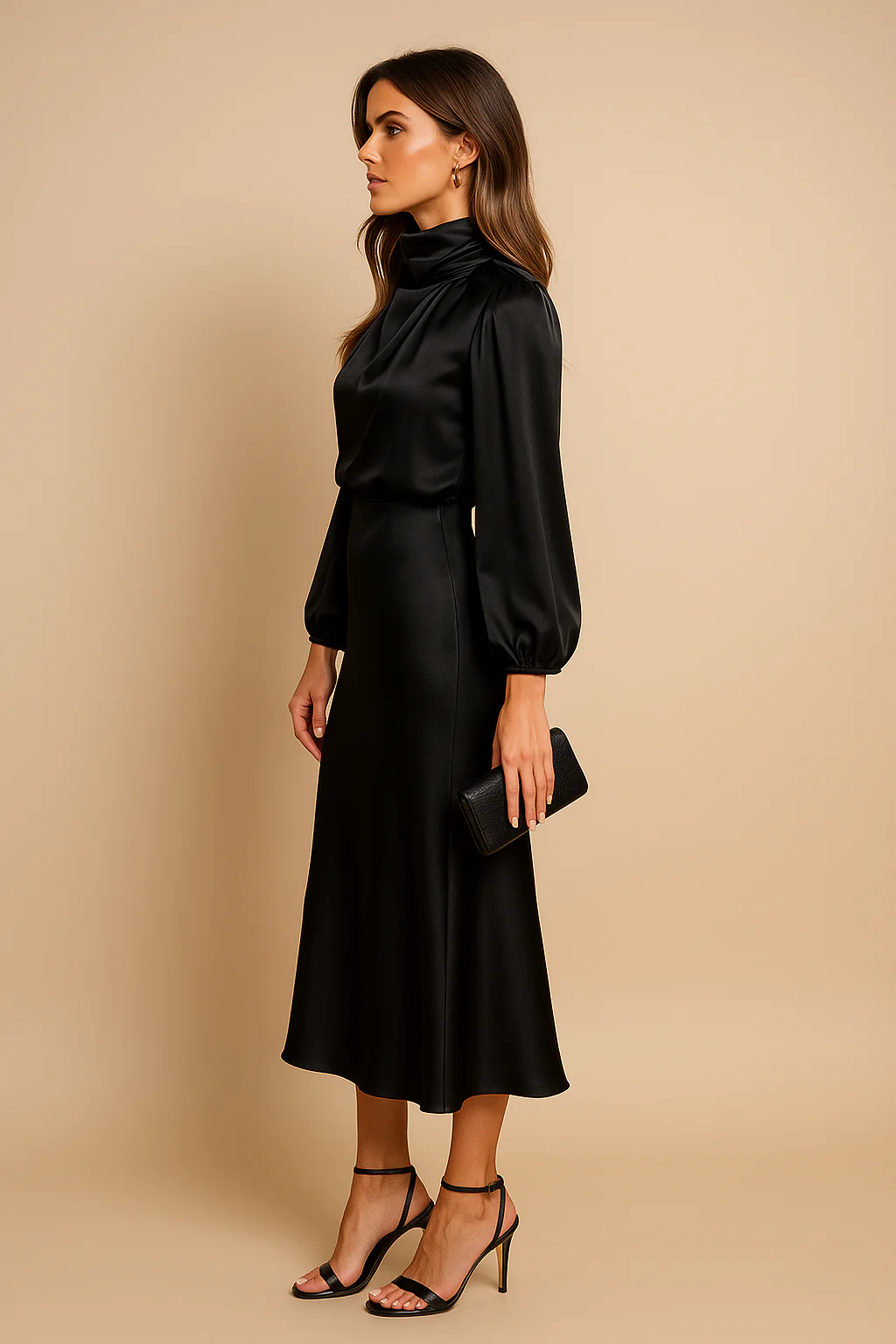 Edith | Women’s High Neck Midi Wedding Guest Dress with Long Sleeves - Image 5