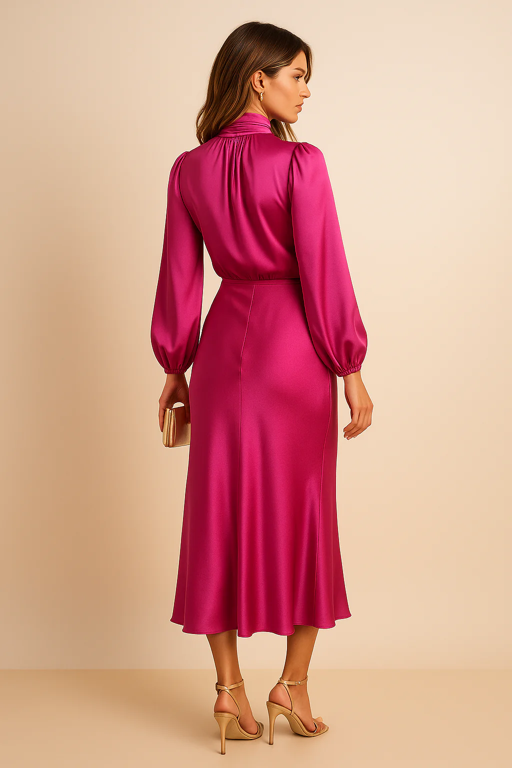Edith | Women’s High Neck Midi Wedding Guest Dress with Long Sleeves - Image 9