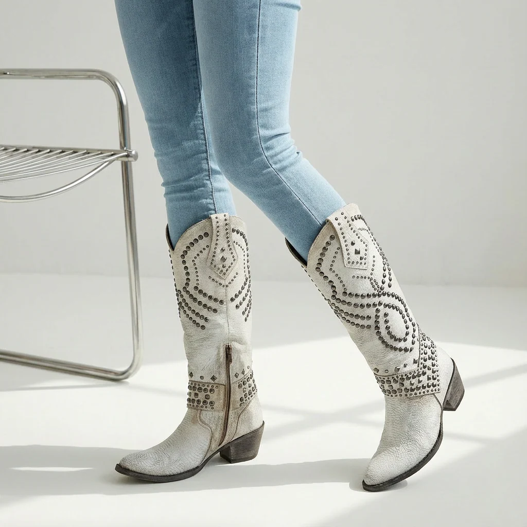 Ellie | Women’s Stylish Knee-High Cowboy Boots with Studded Shaft - Image 8