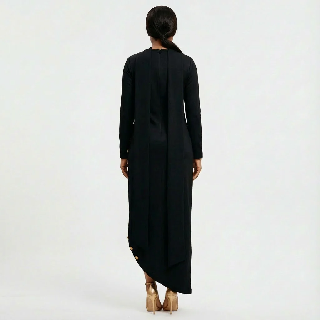 Elsie | Women’s Maxi High-Neck Evening Dress with Gold Button Slit - Image 3