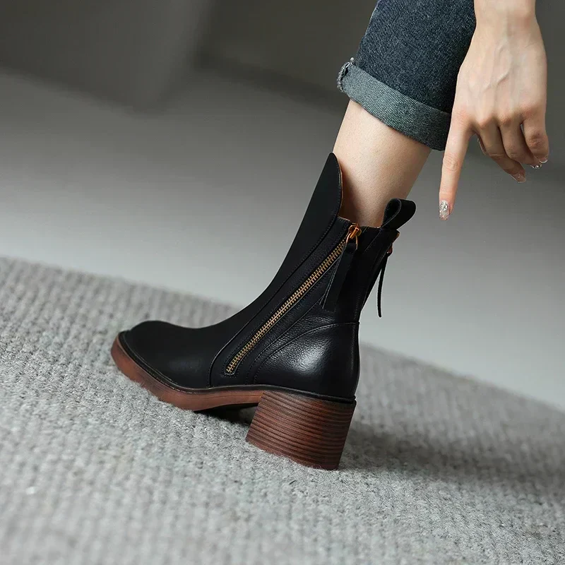 Emily | Women’s Trendy Leather Ankle Boots with Side Zip - Image 3