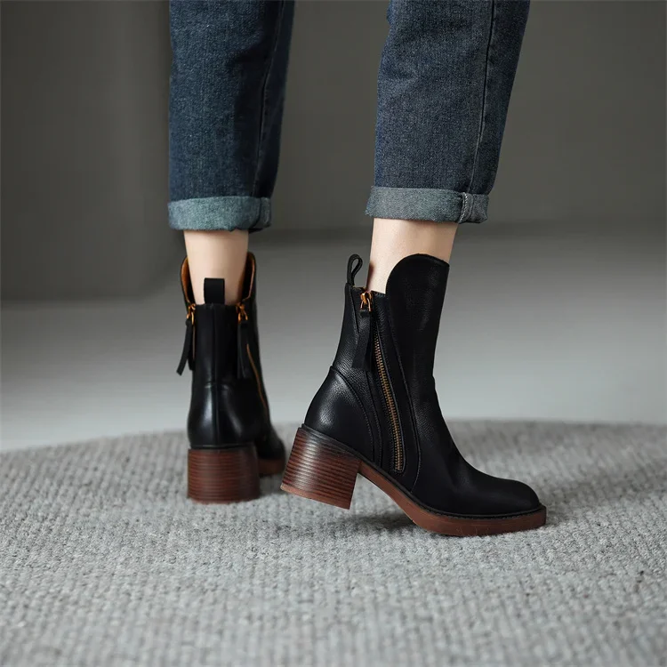 Emily | Women’s Trendy Leather Ankle Boots with Side Zip - Image 4