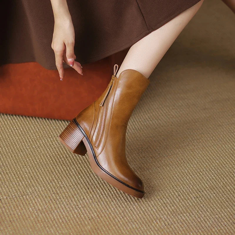 Emily | Women’s Trendy Leather Ankle Boots with Side Zip - Image 5