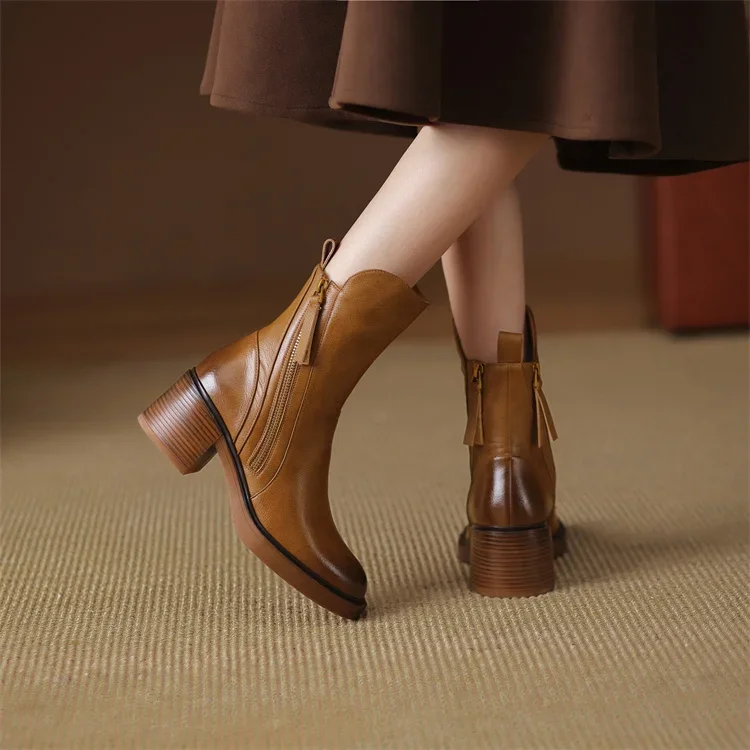 Emily | Women’s Trendy Leather Ankle Boots with Side Zip - Image 6