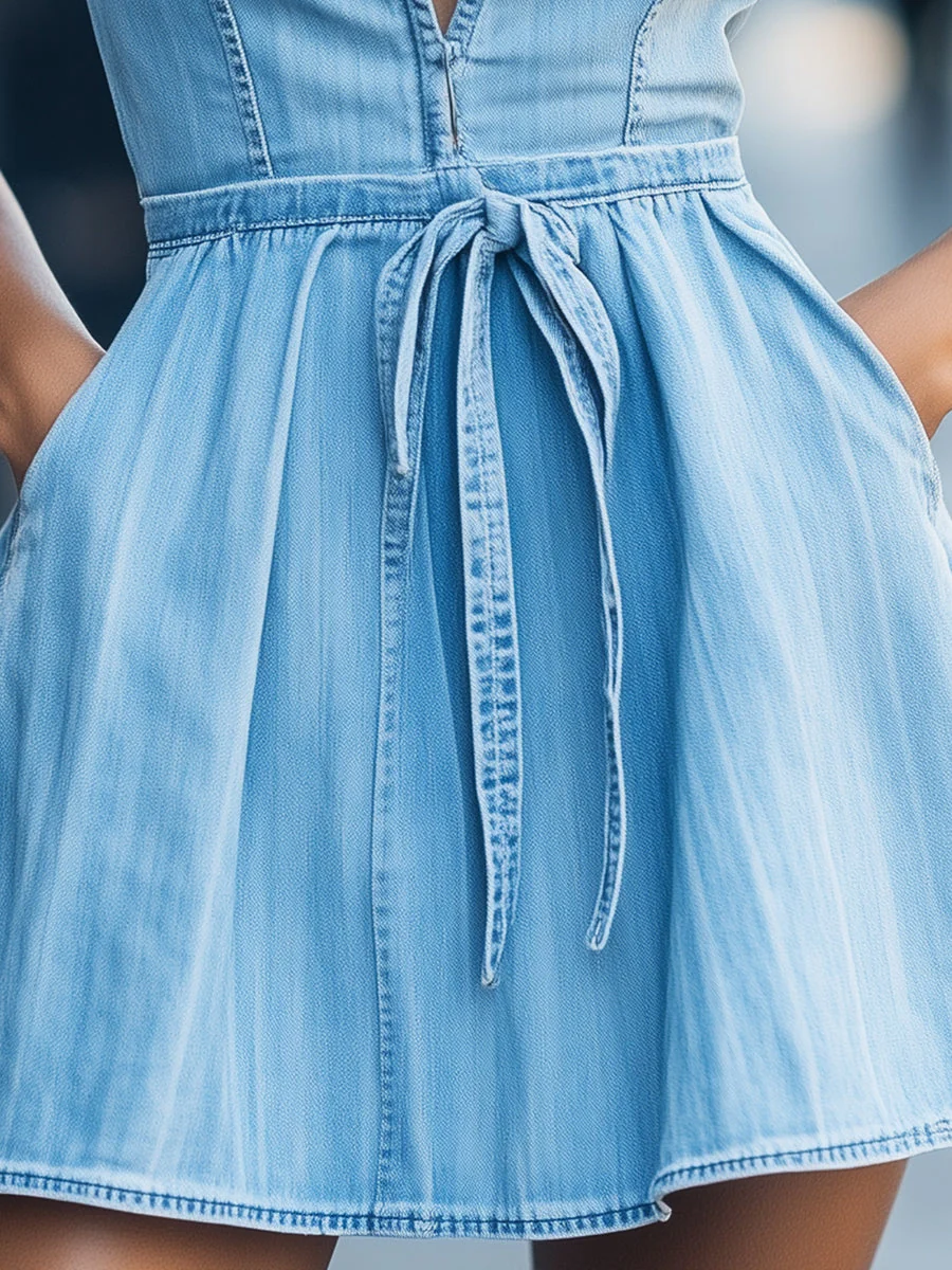 Erin | Women’s Trendy Halter Mini Denim Dress with Tie Waist - Image 3