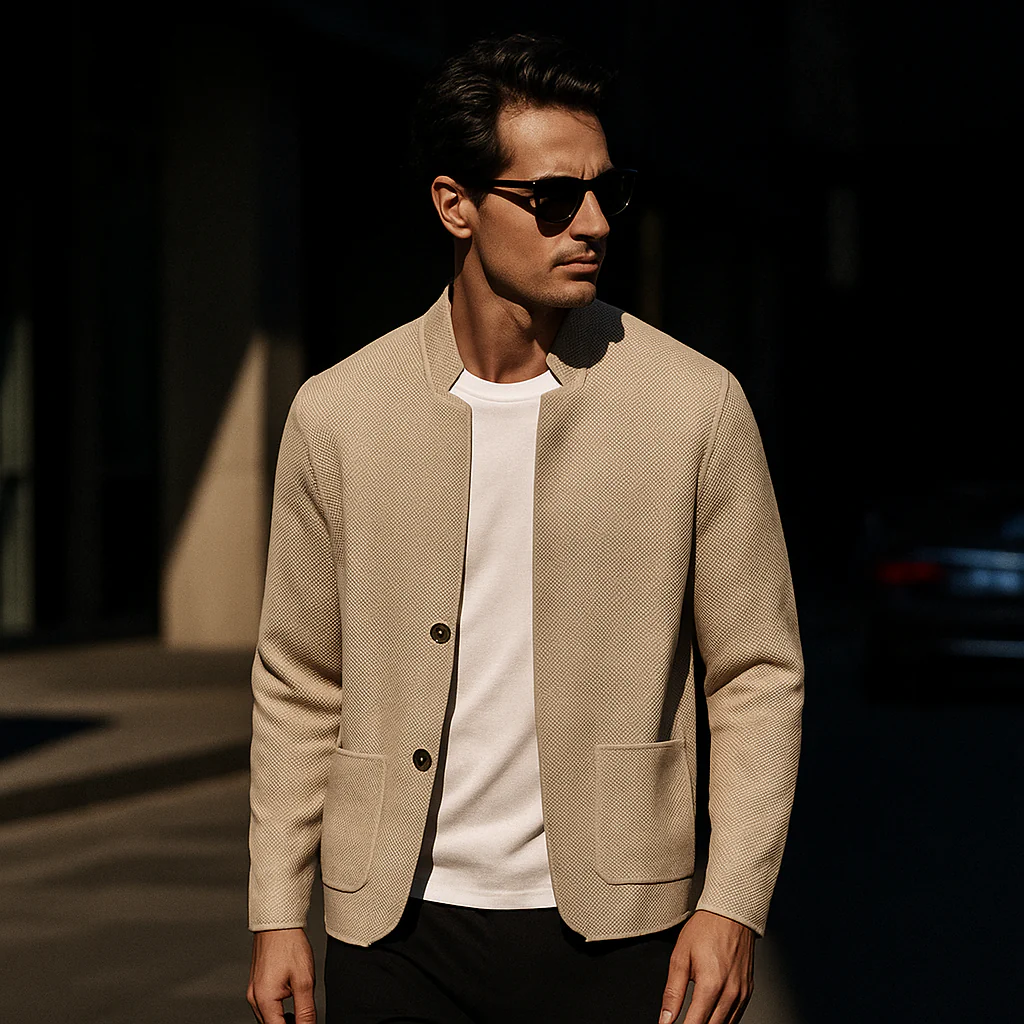 Euan | Men’s Minimal Textured Cardigan with Button Front - Image 9