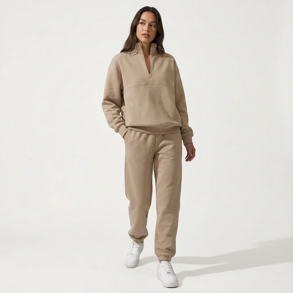 Evie | Two Piece Fleece Women’s Tracksuit Set with Half-Zip Neck - Image 3