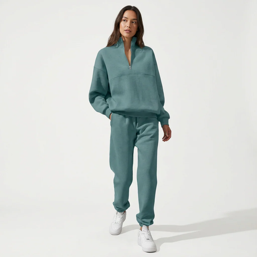 Evie | Two Piece Fleece Women’s Tracksuit Set with Half-Zip Neck - Image 4