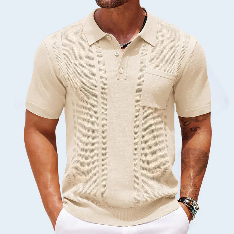 Finley | Men's Textured Knit Polo Shirt with Chest Pocket - Image 3