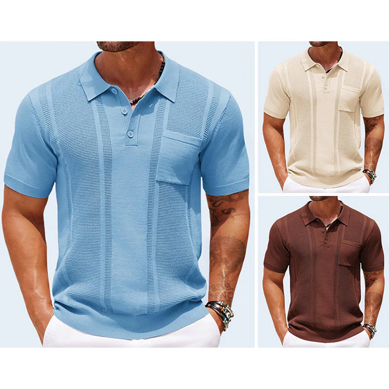 Finley | Men's Textured Knit Polo Shirt with Chest Pocket - Image 4