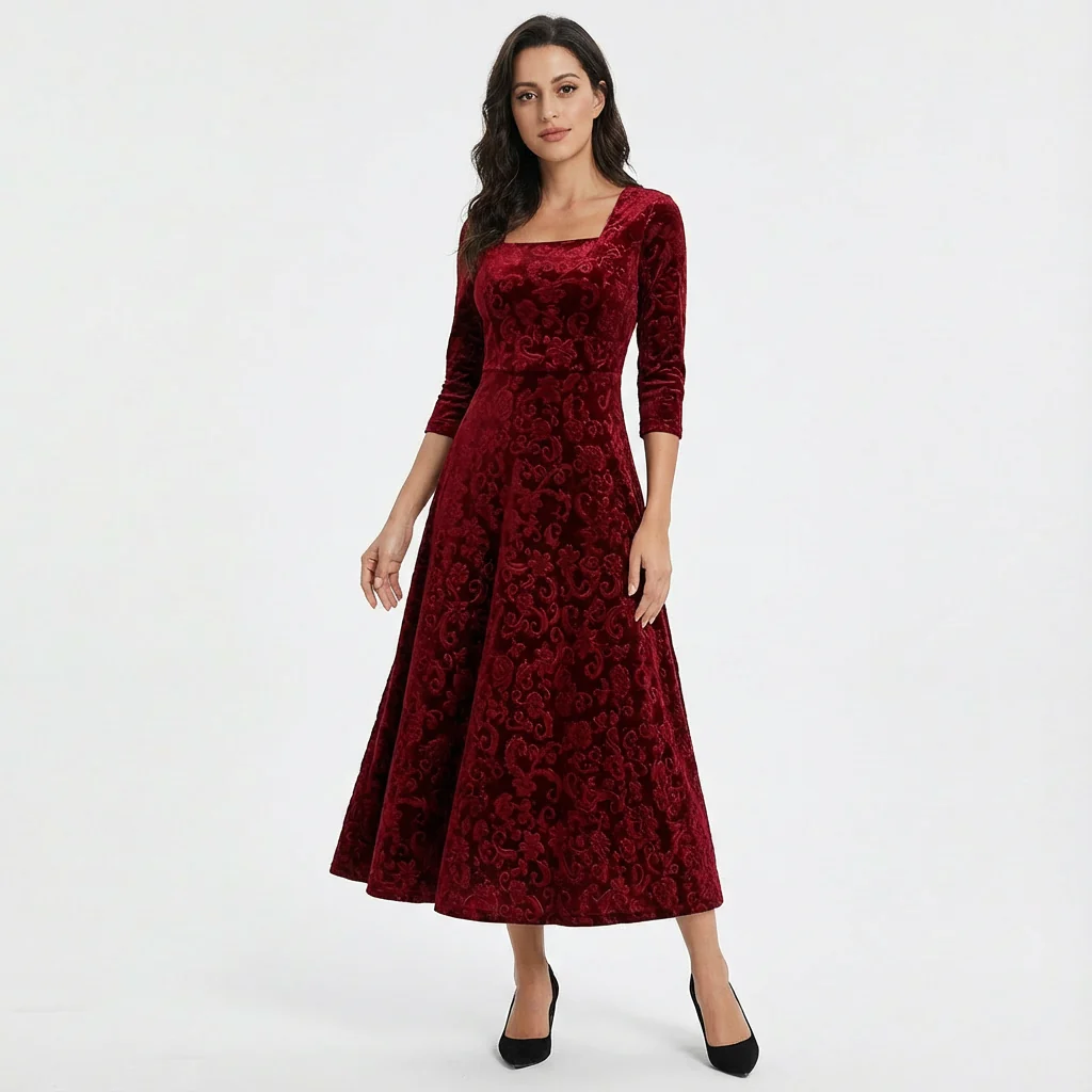 Florence | Women’s Midi Velvet Wedding Guest Dress - Image 3